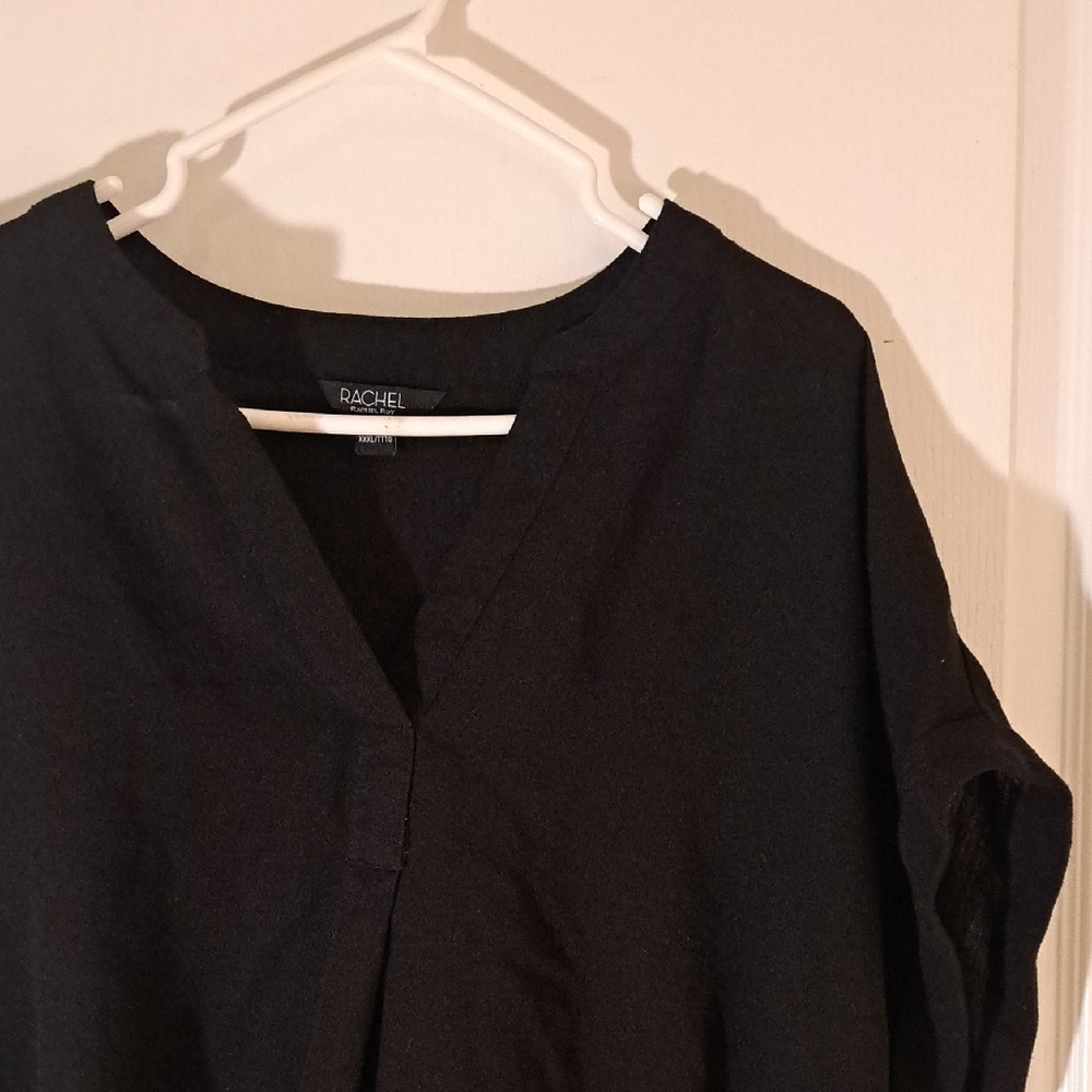 152 - RACHEL by Rachel ROY lightweight Women's Black V-Neck Short Sleeve Blouse - Picture 9 of 10